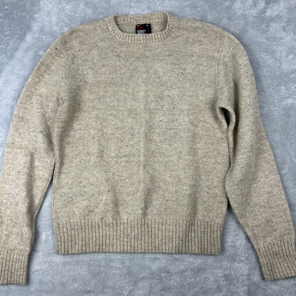Vtg Robert Bruce Donnegal Sweater Mens Medium Tan USA Crewneck Long Sleeve